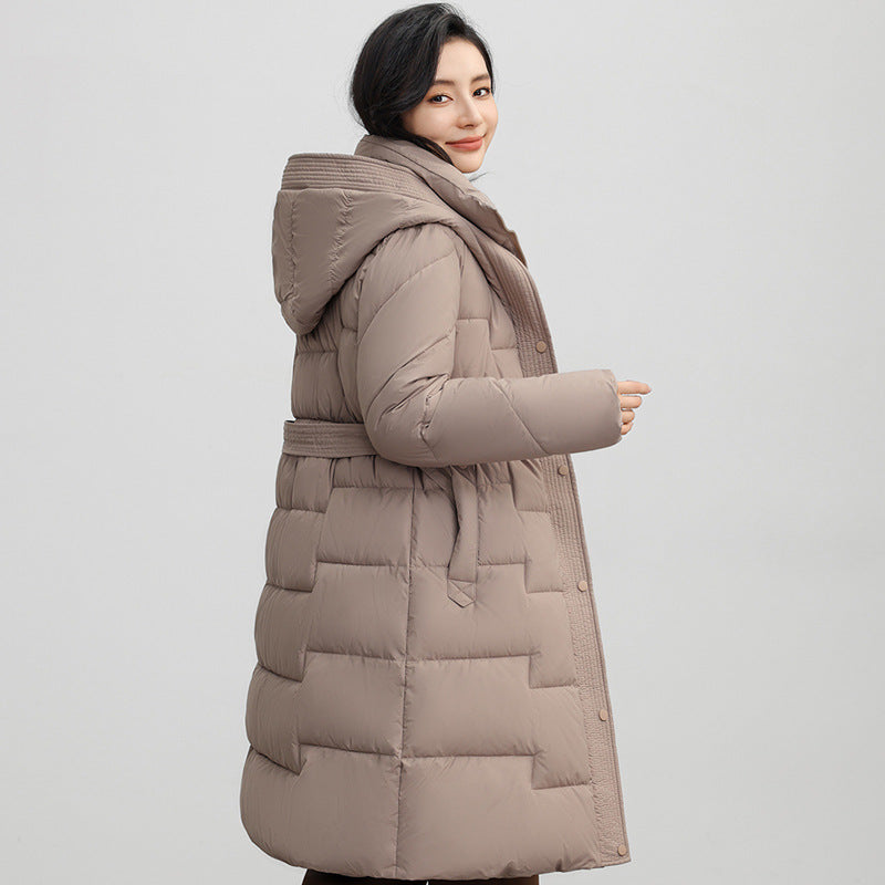 CH.KOUROSH- Women's Winter New Waist Trimming Fashion Mid-length Hooded Below-the-knee Coat