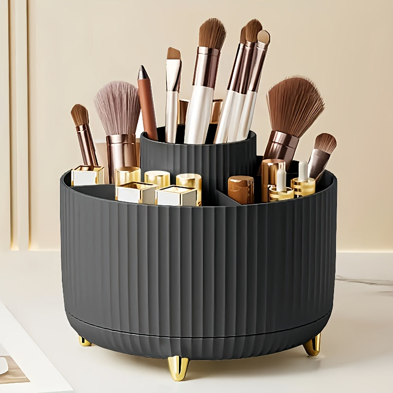 360° Rotating Makeup Organizer - Multi-Functional Plastic Storage for Brushes, Lipsticks, Skincare & Stationery