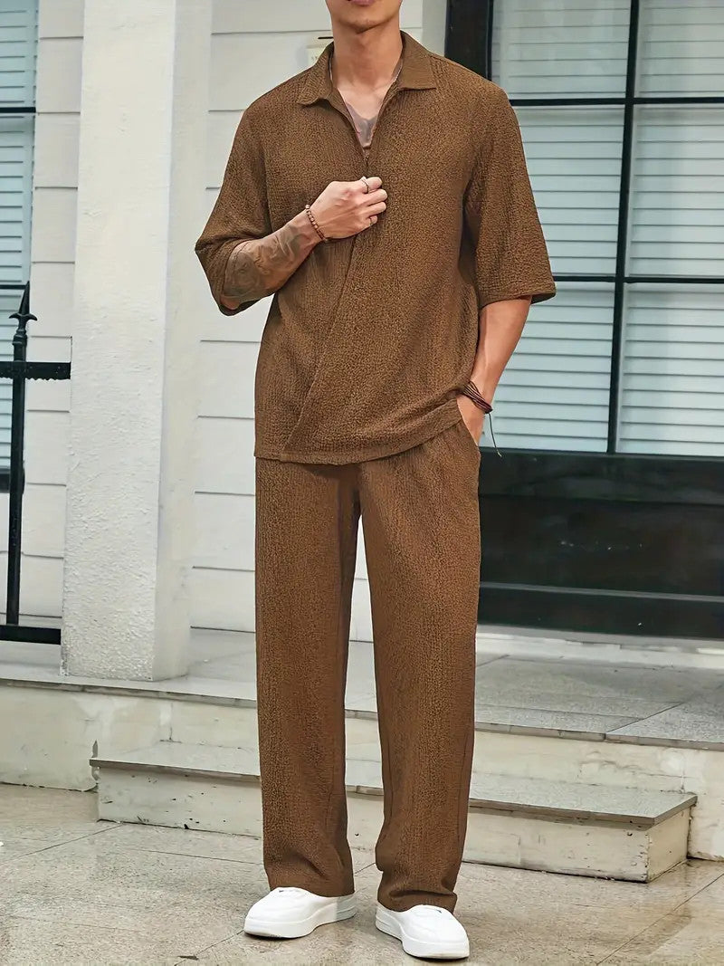 CH.KOUROSH- Men’s Two-Piece V-Neck Set | Casual Pants and Top Outfit for Everyday Wear