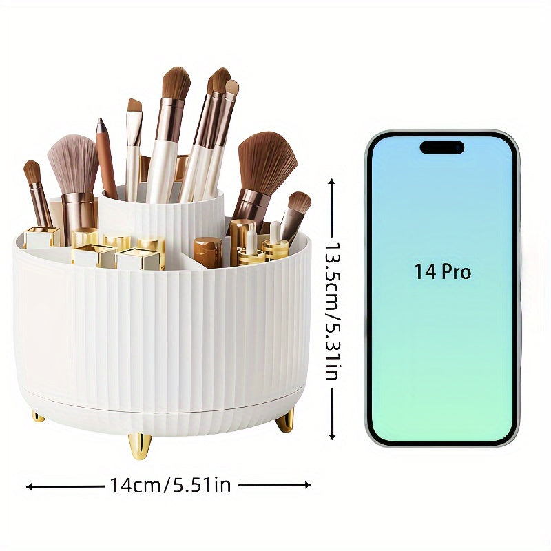 360° Rotating Makeup Organizer - Multi-Functional Plastic Storage for Brushes, Lipsticks, Skincare & Stationery