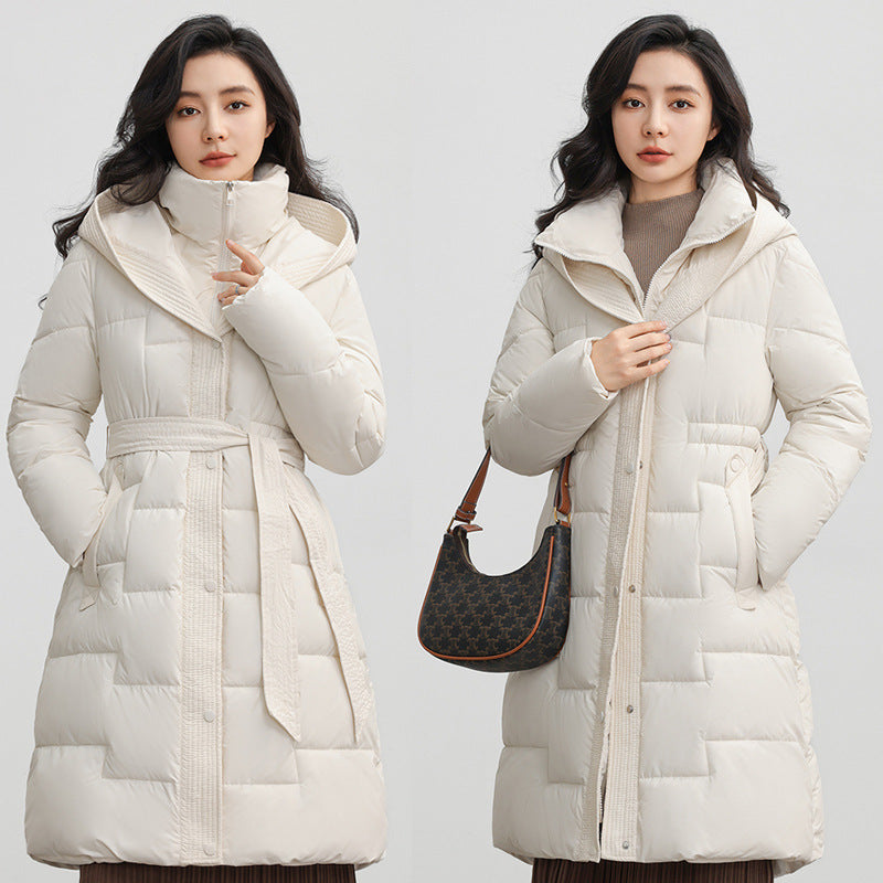 CH.KOUROSH- Women's Winter New Waist Trimming Fashion Mid-length Hooded Below-the-knee Coat