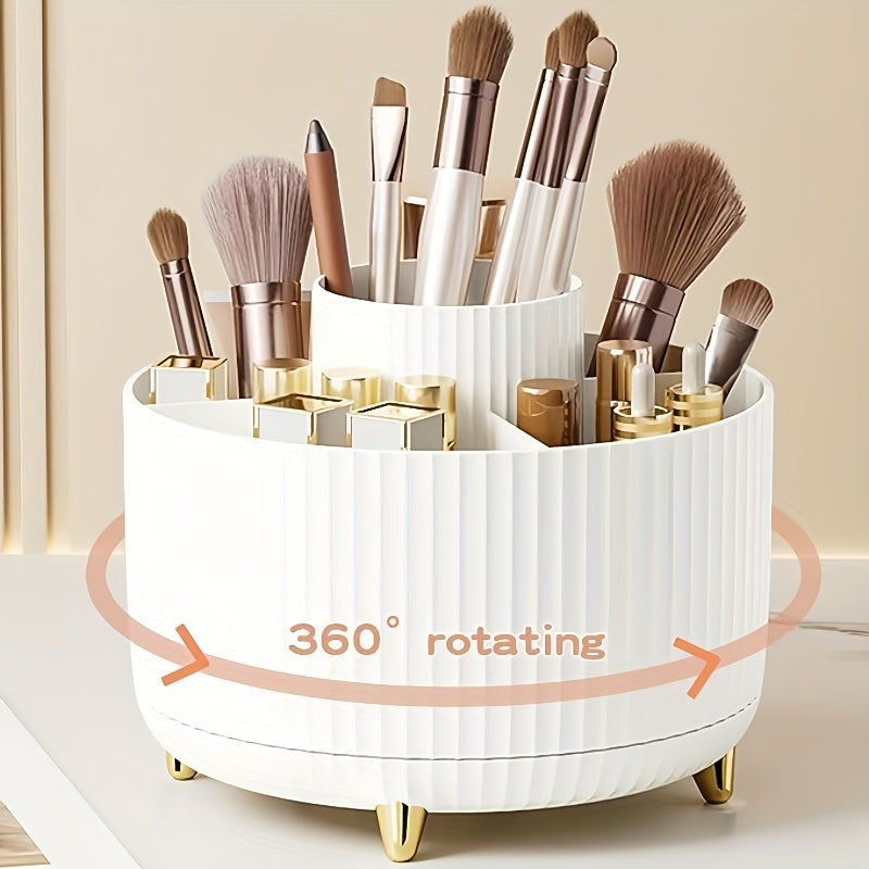 360° Rotating Makeup Organizer - Multi-Functional Plastic Storage for Brushes, Lipsticks, Skincare & Stationery