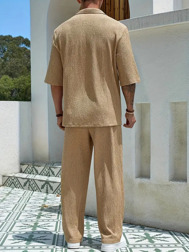 CH.KOUROSH- Men’s Two-Piece V-Neck Set | Casual Pants and Top Outfit for Everyday Wear