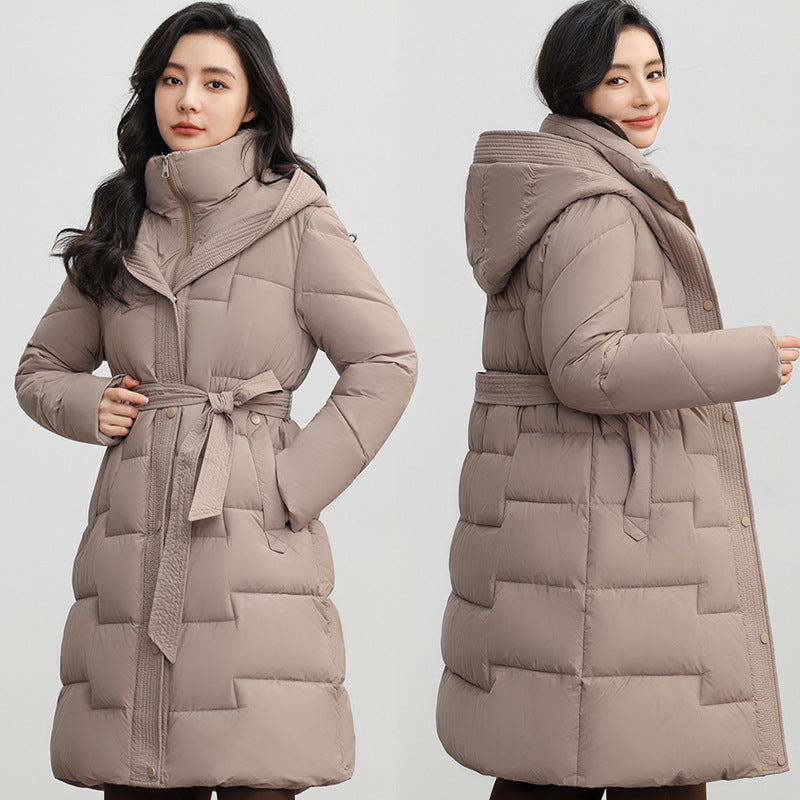 CH.KOUROSH- Women's Winter New Waist Trimming Fashion Mid-length Hooded Below-the-knee Coat