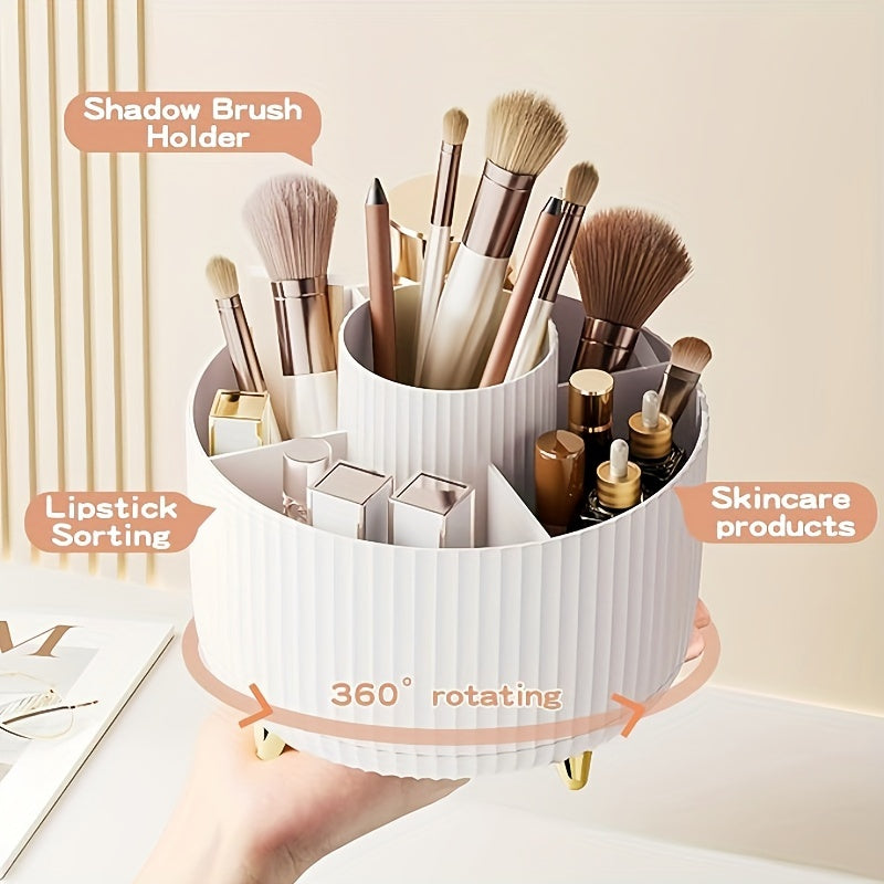 360° Rotating Makeup Organizer - Multi-Functional Plastic Storage for Brushes, Lipsticks, Skincare & Stationery