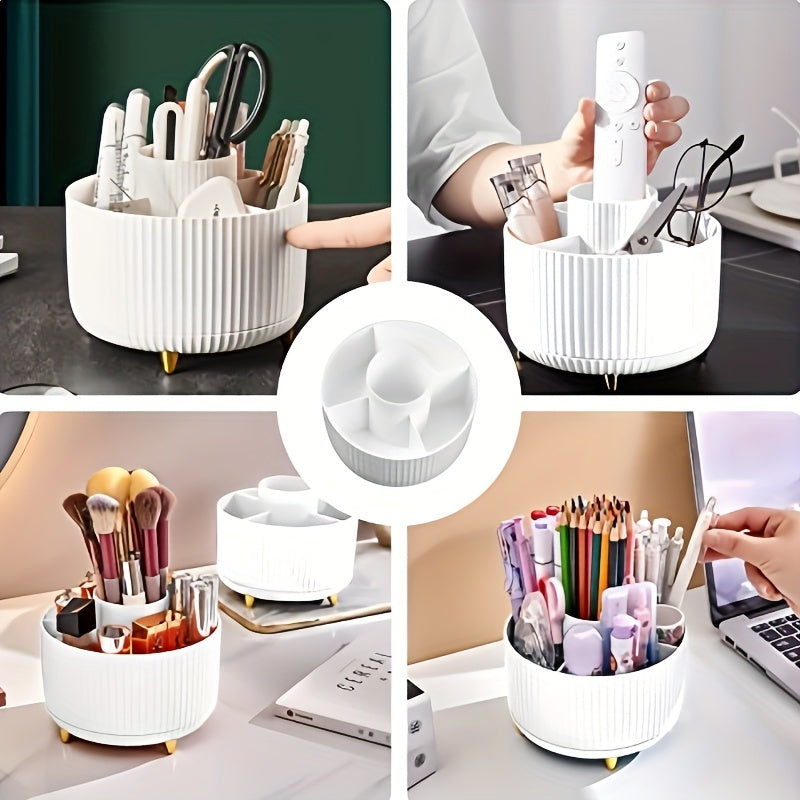 360° Rotating Makeup Organizer - Multi-Functional Plastic Storage for Brushes, Lipsticks, Skincare & Stationery