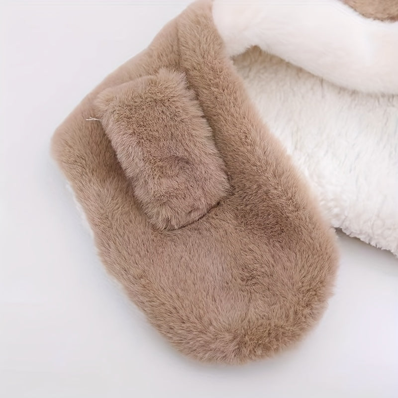 CH.KOUROSH- Cute Deer Hat Women Plush Rabbit Ear Funny Lolita Sweet Kawaii Winter Fluffy Fleece Warm Hat Plush Winter Thickened Cute Antlers Baby Hat With Scarf For 5-10 Y Children