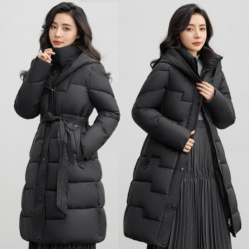 CH.KOUROSH- Women's Winter New Waist Trimming Fashion Mid-length Hooded Below-the-knee Coat