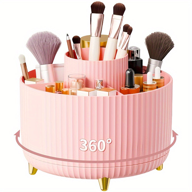 360° Rotating Makeup Organizer - Multi-Functional Plastic Storage for Brushes, Lipsticks, Skincare & Stationery