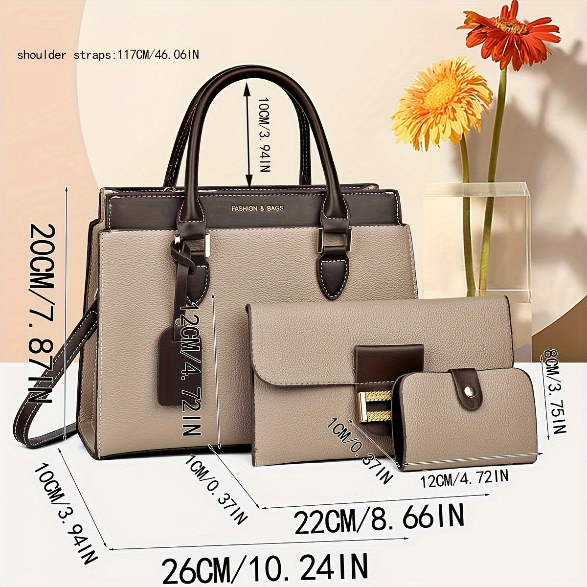 Fashionable Women's Bag Set, Classic Colorblock Tote Bag With Clutch Square Purse And Mini Credit Card Case