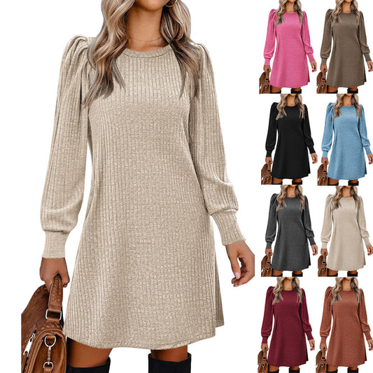 CH.KOUROSH- European And American Fashion Women's Knitted Puff Sleeve Casual Loose Dress