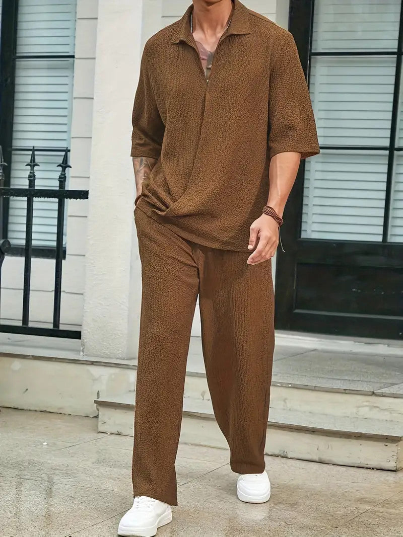 CH.KOUROSH- Men’s Two-Piece V-Neck Set | Casual Pants and Top Outfit for Everyday Wear