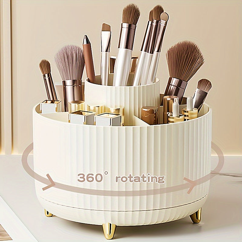 360° Rotating Makeup Organizer - Multi-Functional Plastic Storage for Brushes, Lipsticks, Skincare & Stationery