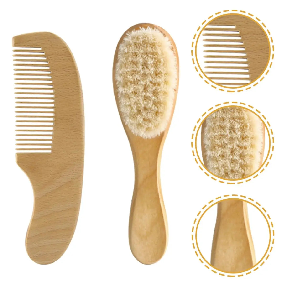 CH.KOUROSH 2pcs Baby Comb Set Baby Care Hair Brush Beech Soft Wool Wood Comb Newborn Massager Baby Shower And Gift Baby Hair Soothing