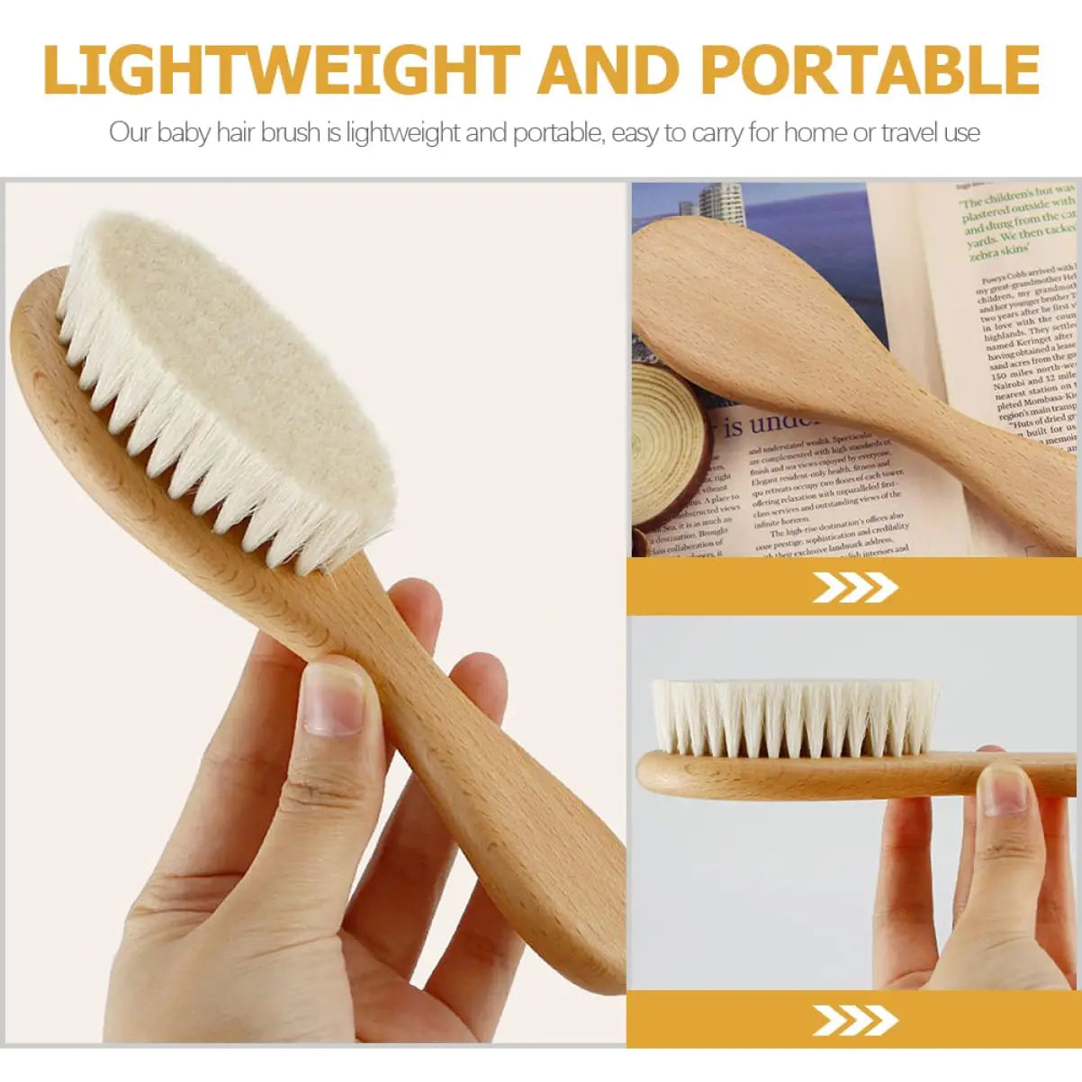 CH.KOUROSH 2pcs Baby Comb Set Baby Care Hair Brush Beech Soft Wool Wood Comb Newborn Massager Baby Shower And Gift Baby Hair Soothing