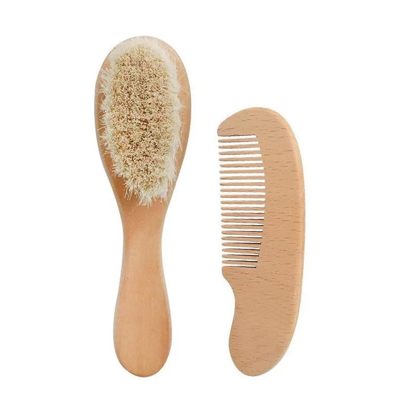 CH.KOUROSH 2pcs Baby Comb Set Baby Care Hair Brush Beech Soft Wool Wood Comb Newborn Massager Baby Shower And Gift Baby Hair Soothing