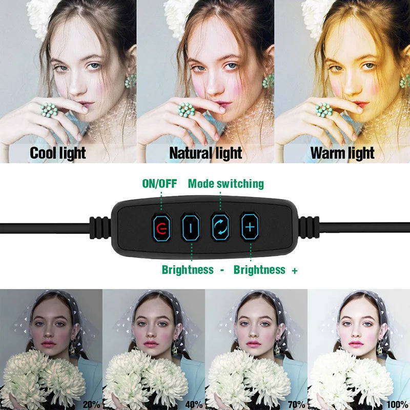 26cm Photography Table LED Light Tripod Ring Lamp Youtube Video Live Photo Studio Selfie Stick Makeup Light For Phone