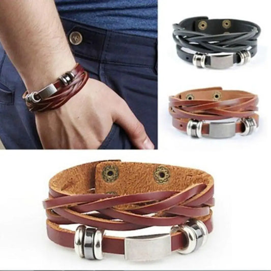 CH.KOUROSH Vintage Men's Women's Faux Leather Multilayer Bracelet Bangle Wristband Jewelry