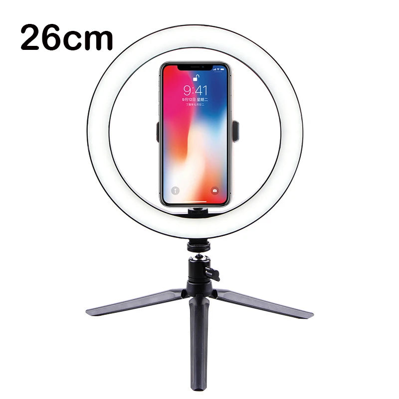 26cm Photography Table LED Light Tripod Ring Lamp Youtube Video Live Photo Studio Selfie Stick Makeup Light For Phone