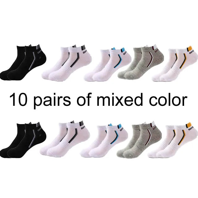 10 Pair High Quality Men Ankle Socks Breathable Cotton Sports Socks Mesh Casual Athletic Summer Thin Cut Short Sokken Size 38-48