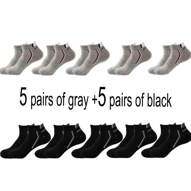 10 Pair High Quality Men Ankle Socks Breathable Cotton Sports Socks Mesh Casual Athletic Summer Thin Cut Short Sokken Size 38-48