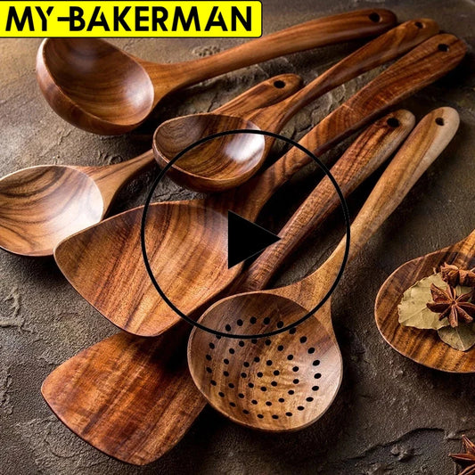 CH.KOUROCH 1-7 pieces/set teak tableware spoon Colander spoon Special nano soup skimming Cooking spoon Wooden kitchen accessory kit