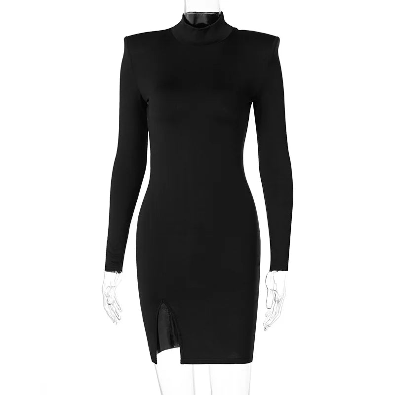 Women Spring Autumn Long Sleeve Bodycon Soild Color Black Slim Package Hip Mini Dress Female Clothing Streetwear