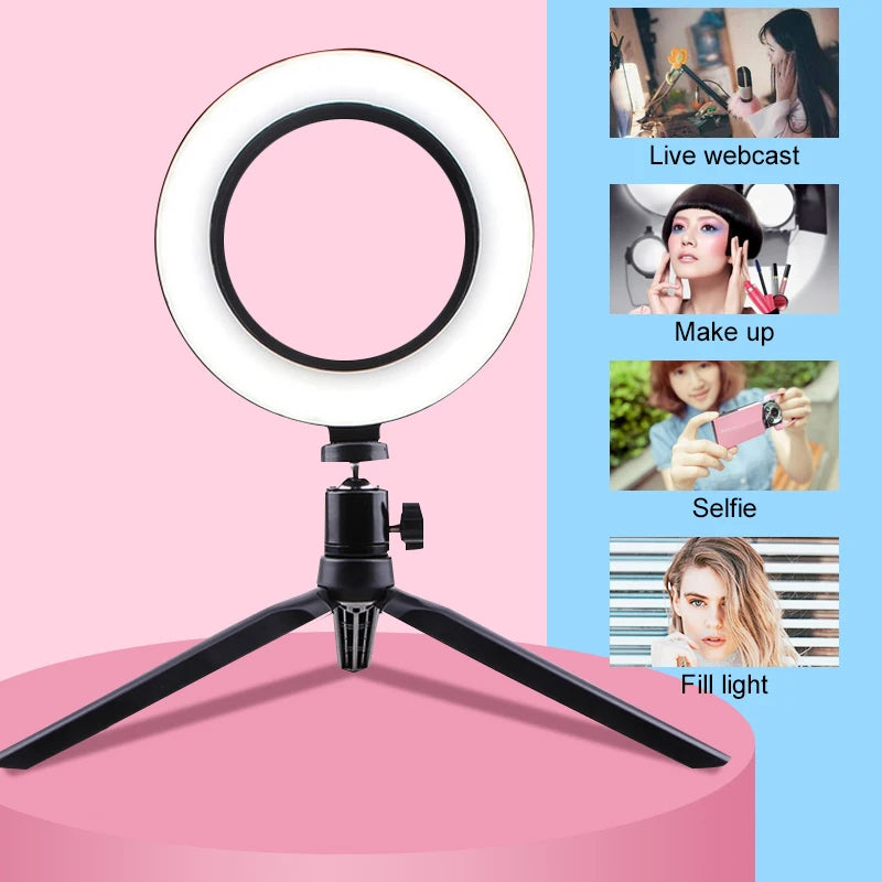 26cm Photography Table LED Light Tripod Ring Lamp Youtube Video Live Photo Studio Selfie Stick Makeup Light For Phone