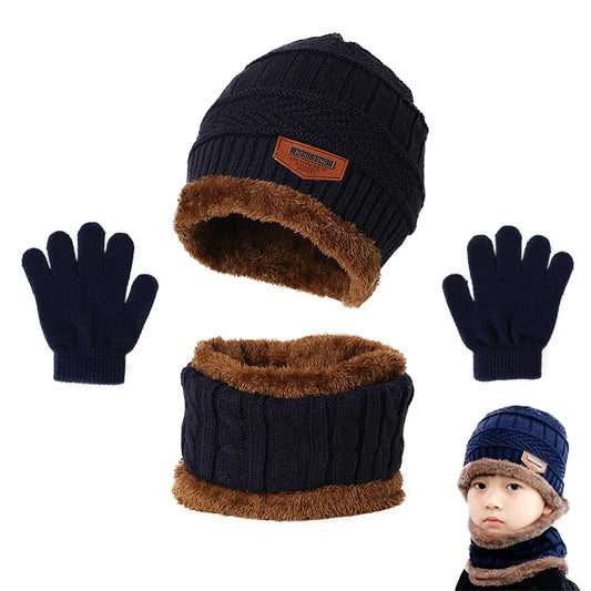 CH.KOUROSH Winter Hat Scarf and Gloves Set Plush Warmer Children Knitted Hat Baby Boys Beanies Cap Neck Scarf Glove Suit For Kids Accessori