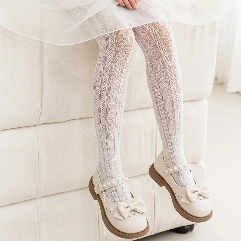 CH.KOUROSH  New Summer Girls Tights Pure Cotton Breathable Mesh Beige White Black Children Princess Pantyhose Lolita Leggings For 2-12y