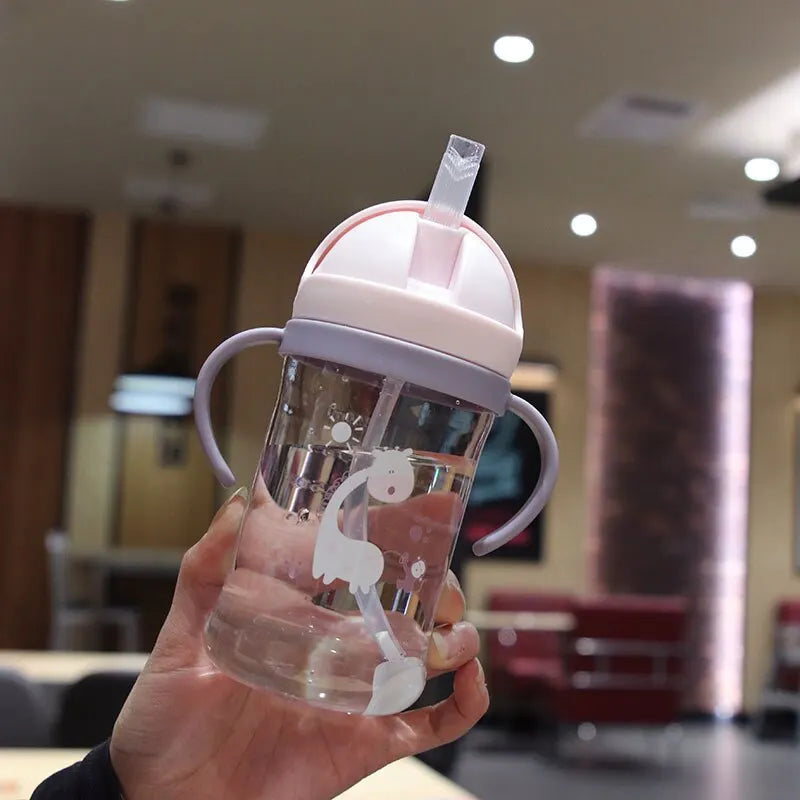 CH.KOUROSH 350ml Kids Drinking Cup Feeding Bottle With Straw Gravity Ball Wide Caliber Bottle