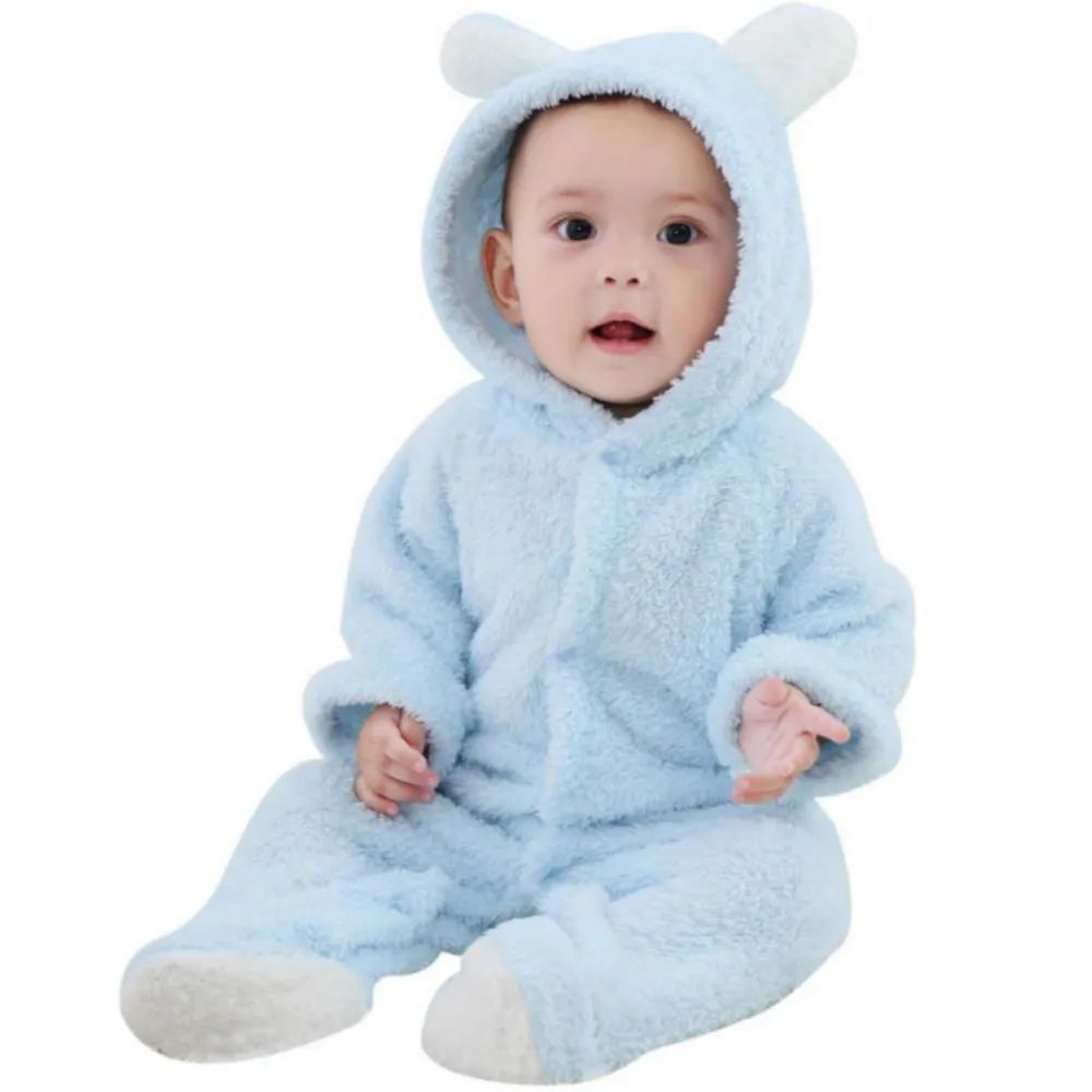 Autumn Winter Baby Romper Boys Girls Ears Hooded Long Sleeve Baby Clothes Solid Newborn  Baby Girl Clothes