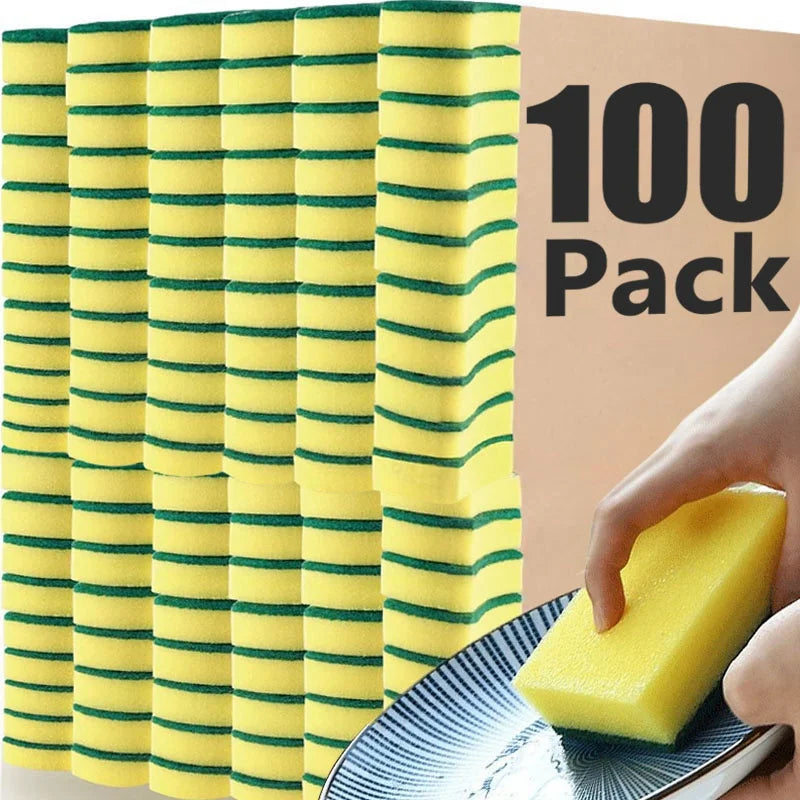 100/1Pcs Kitchen Dishwashing Soft Sponge Absorbent Clean Rub Pot Rust Scouring Pad Removing Kits Household Cleaning Brush Sponge