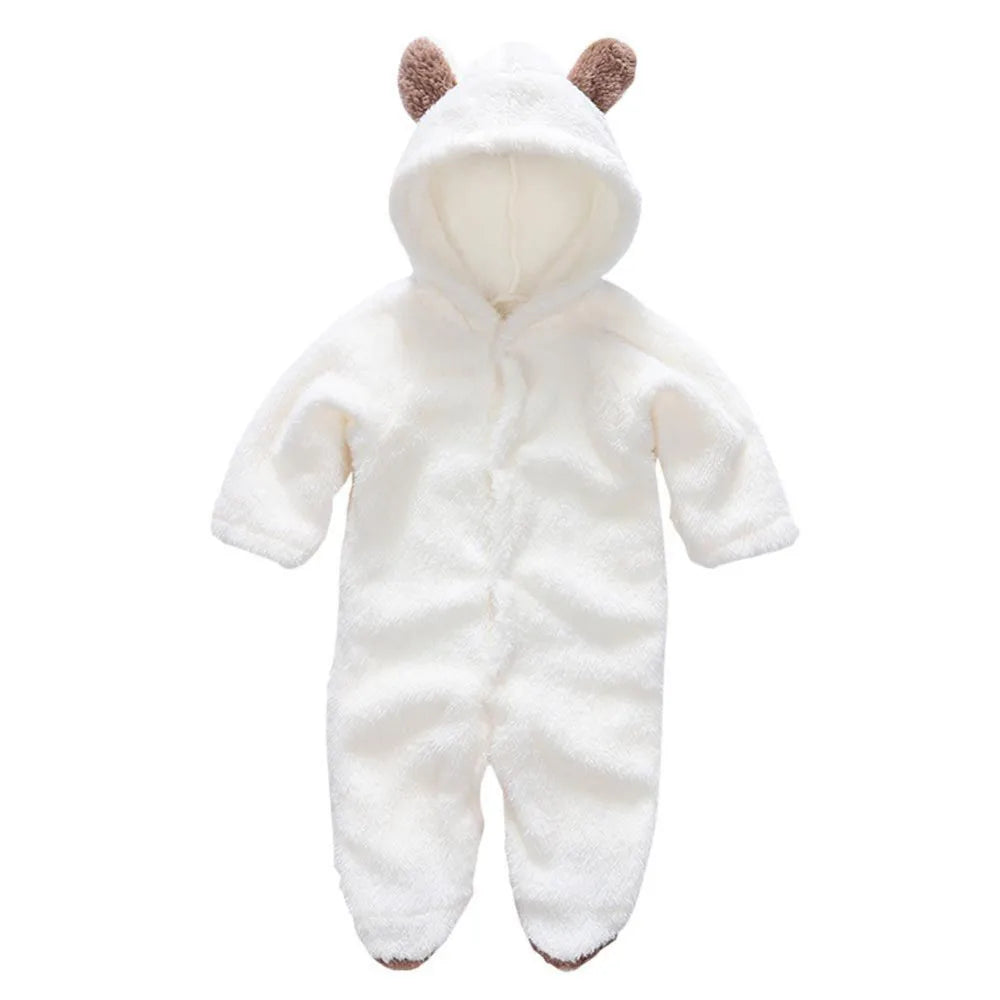 Autumn Winter Baby Romper Boys Girls Ears Hooded Long Sleeve Baby Clothes Solid Newborn  Baby Girl Clothes