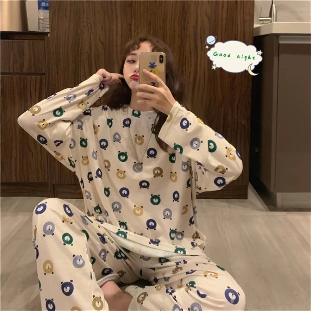 Cute Cartoon Casual Home Clothes New Fashion Women's Sleepwear Suit Long Sleeve Girls Homewear Sets Comfortable Female Pajamas