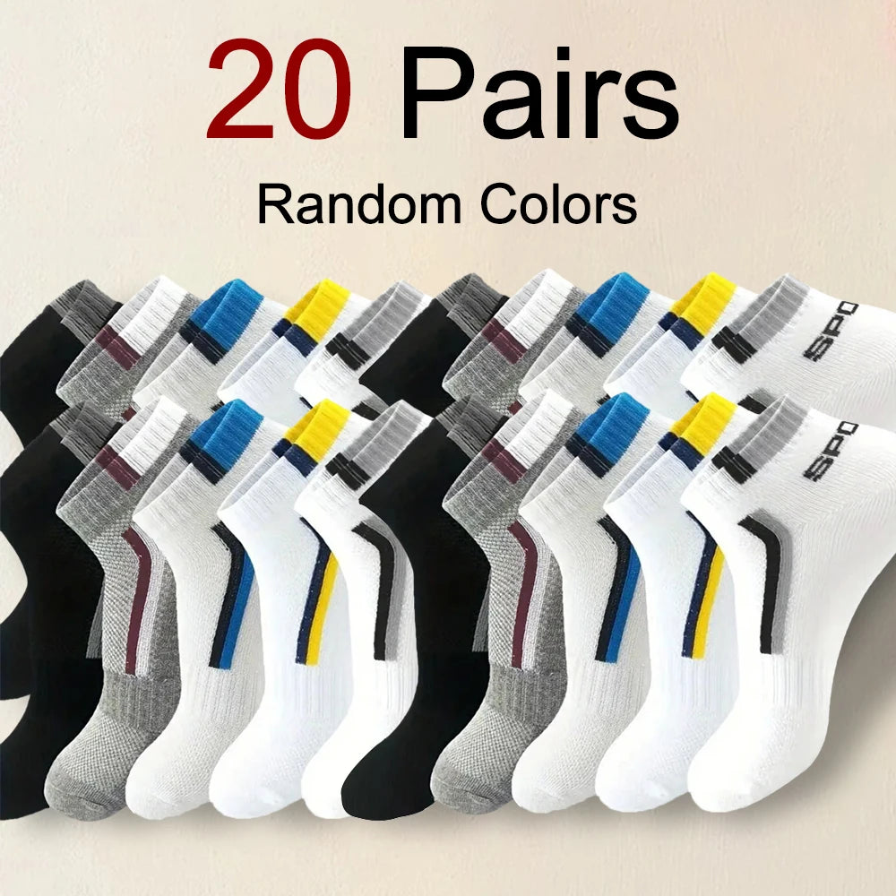 5/10/20/30 Pairs Men Short Socks Fashionable Stripes Sports Style Sweat Absorbing Breathable Soft Comfortable Casual Ankle Socks