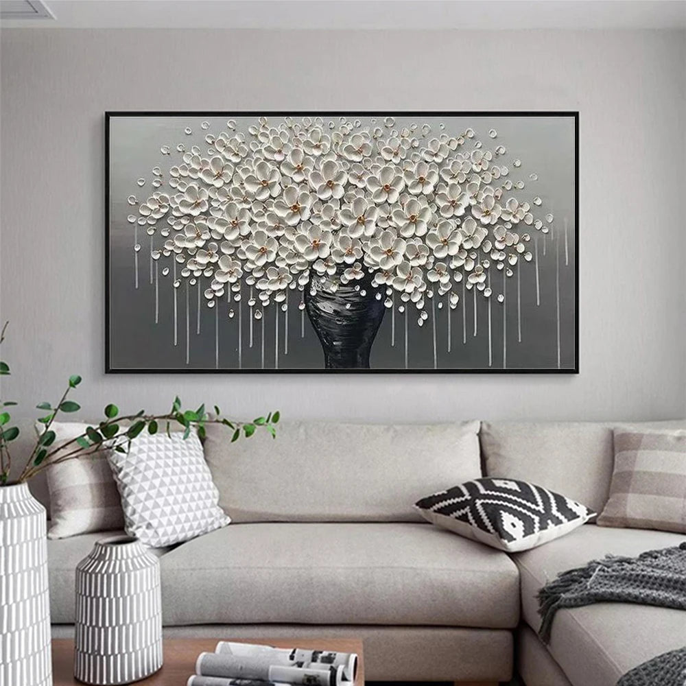 CH.KOUROSH- Modern Abstract White Flowers Vase Canvas Painting Posters Prints Texture Wall Art Picture for Living Room Home Decor Gift