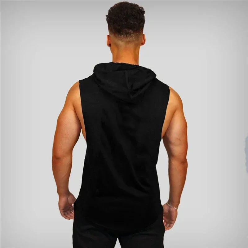 Muscleguys Gym Clothing Mens Bodybuilding Hooded Tank Top Cotton Sleeveless Vest Sweatshirt Fitness Workout Sportswear Tops Male