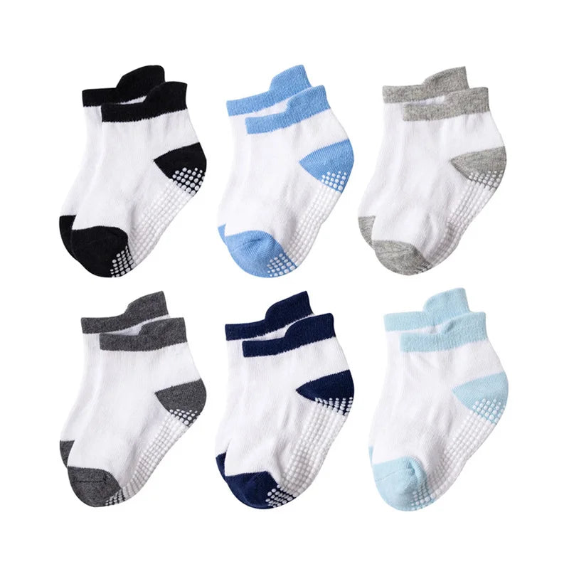 CH.KOUROSH 6Pairs Baby's Non-slip Floor Socks For Toddler Kids Boys Indoor Activities Learn To Walk Ankle Socks