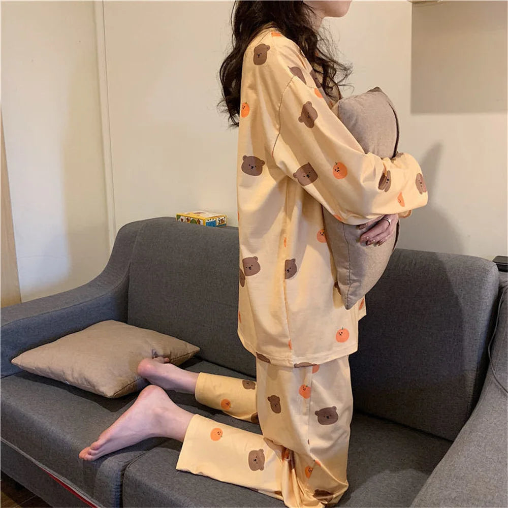 Cute Cartoon Casual Home Clothes New Fashion Women's Sleepwear Suit Long Sleeve Girls Homewear Sets Comfortable Female Pajamas