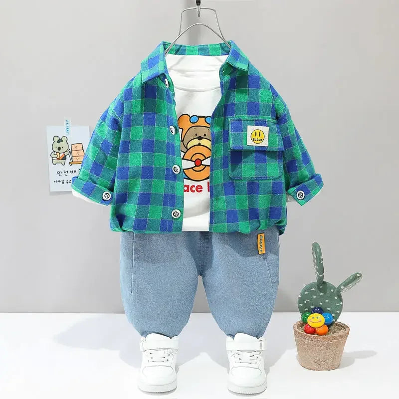 0-4 years old autumn new fashion cute car baby suit boys and girls long-sleeved striped three-piece children's sports suit