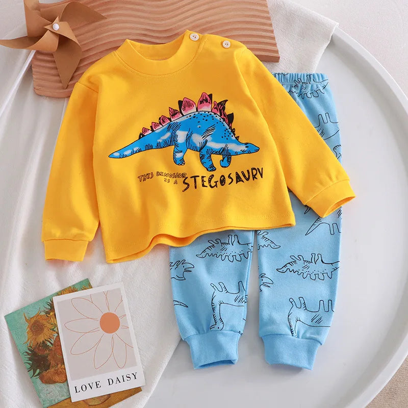 2023 New Kids Boys Girls Pajama Sets Cartoon Print Long Sleeve Cute T-Shirt Tops with Pants Toddler Baby Autumn Sleeping Clothes