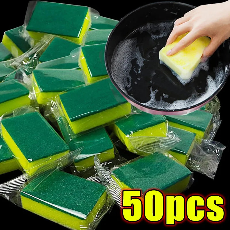 100/1Pcs Kitchen Dishwashing Soft Sponge Absorbent Clean Rub Pot Rust Scouring Pad Removing Kits Household Cleaning Brush Sponge