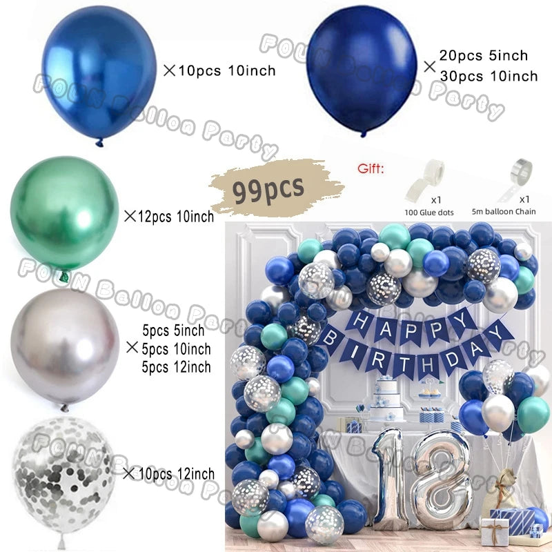 Blue Birthday Balloons Arch Kit Birthday Decorations Gold Confetti Navy Blue Baloon Boy Girl Baby Shower Wedding Baptism Decors