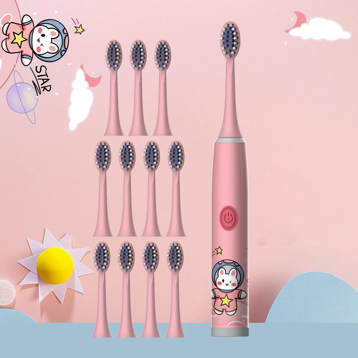 Children's Electric Toothbrush Color Cartoon Space Series Children's Soft Hair Cleaning Brush (Battery Not Included)