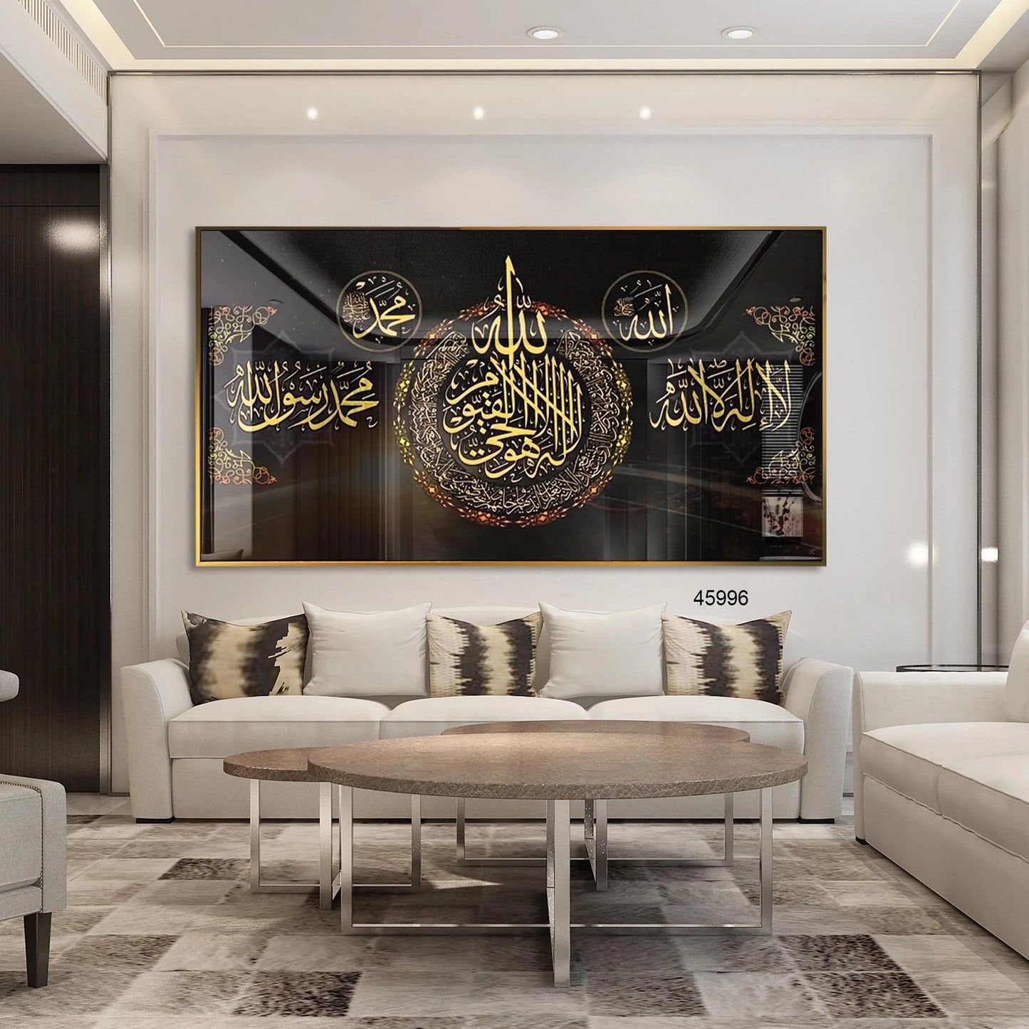 CH.KOUROSH- Home Living Room Decor Islamic Calligraphy Gold Pictures Crystal Porcelain Islamic Glass Wall Art With Frame UV Printing