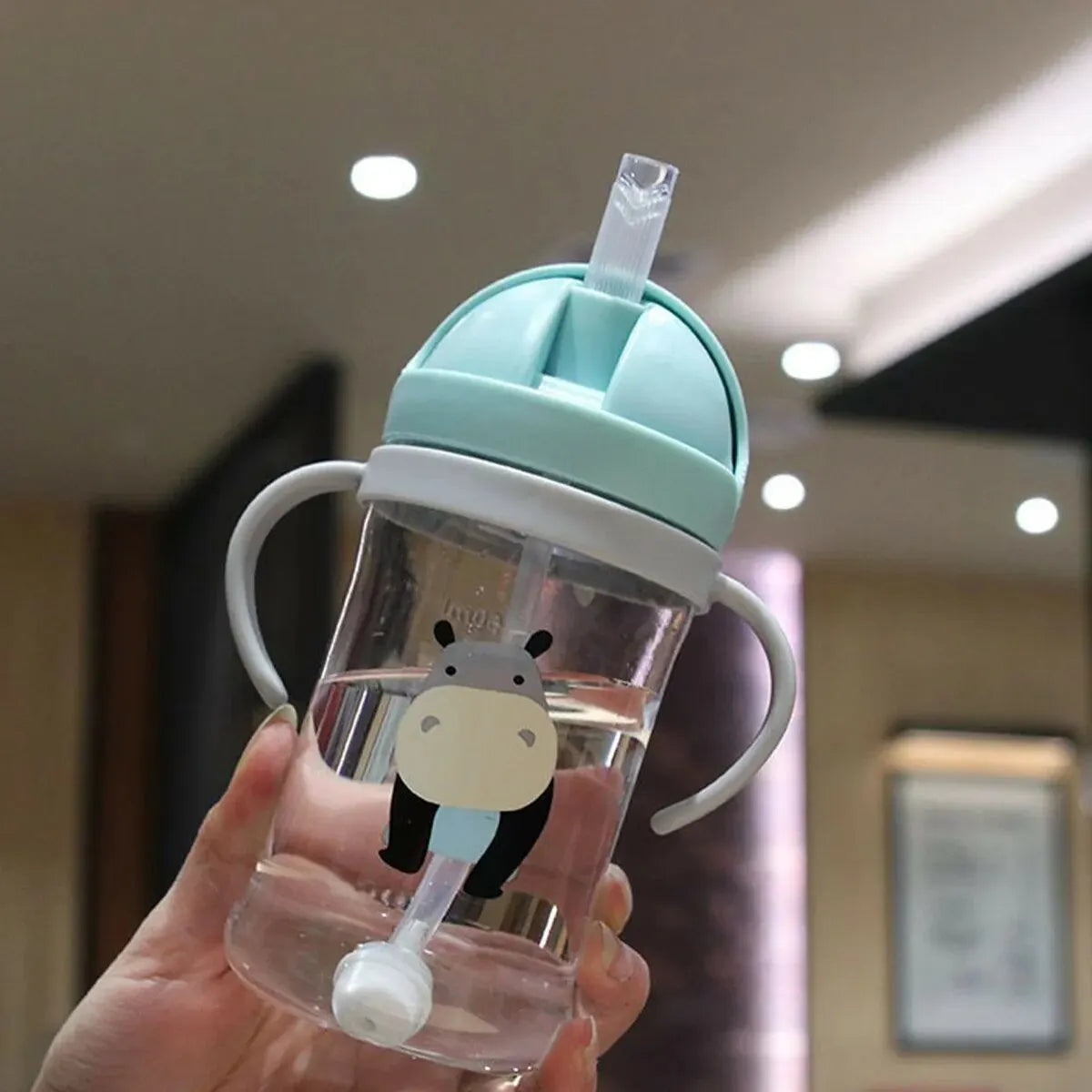 CH.KOUROSH 350ml Kids Drinking Cup Feeding Bottle With Straw Gravity Ball Wide Caliber Bottle