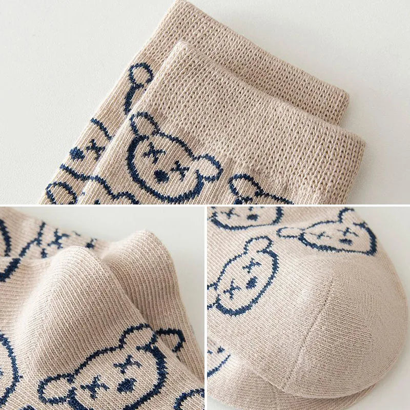 CH.KOUROSH 5Pairs/Lot Cute Bear Plaid Baby Socks Spring Autumn Soft Cotton Kids Middle Tube Socks For Boys Girls Casual Sports Sock