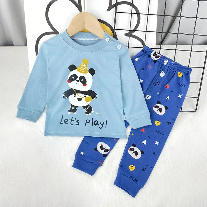 New Kids Boys Girls Pajama Sets Cartoon Print Long Sleeve Cute T-Shirt Tops with Pants Toddler Baby Sleeping Clothing Sets