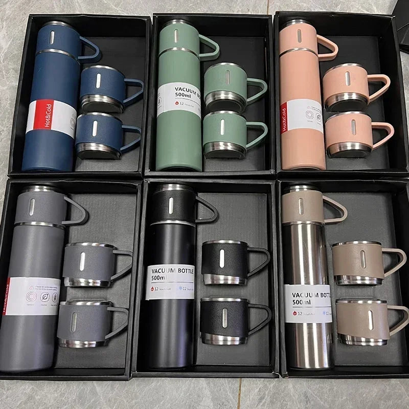 CH.KOUROSH 500ML Stainless Steel Vacuum Flask Gift Set Outdoor Hot Water Thermal Insulation Couple Cup Office Business Style Thermos Bottle